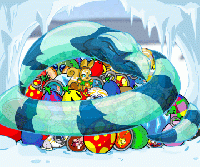 The Snowager sleeps on its hoard.